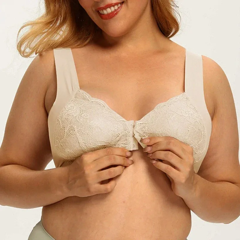 OCW Bra Lace Front Buckle Non-wired U-back Natural Bust Lift Seamless Underwear Big Size M-5XL