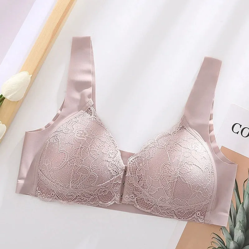 OCW Bra Lace Front Buckle Non-wired U-back Natural Bust Lift Seamless Underwear Big Size M-5XL