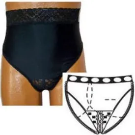 OPTIONS Split-Cotton Crotch with Built-In Barrier/Support, Black, right stoma, Medium 6-7, Hips 37" - 41"