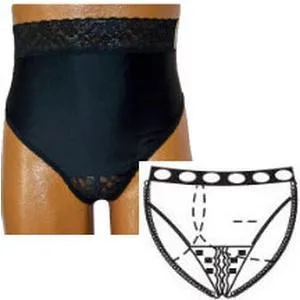 OPTIONS Split-Cotton Crotch with Built-In Barrier/Support, Black, right stoma, Medium 6-7, Hips 37" - 41"