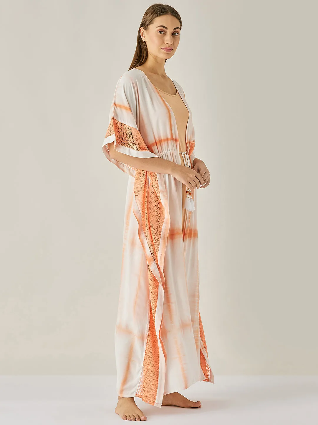 Peach and White Tie Dye Kaftan Gown (Final Sale)