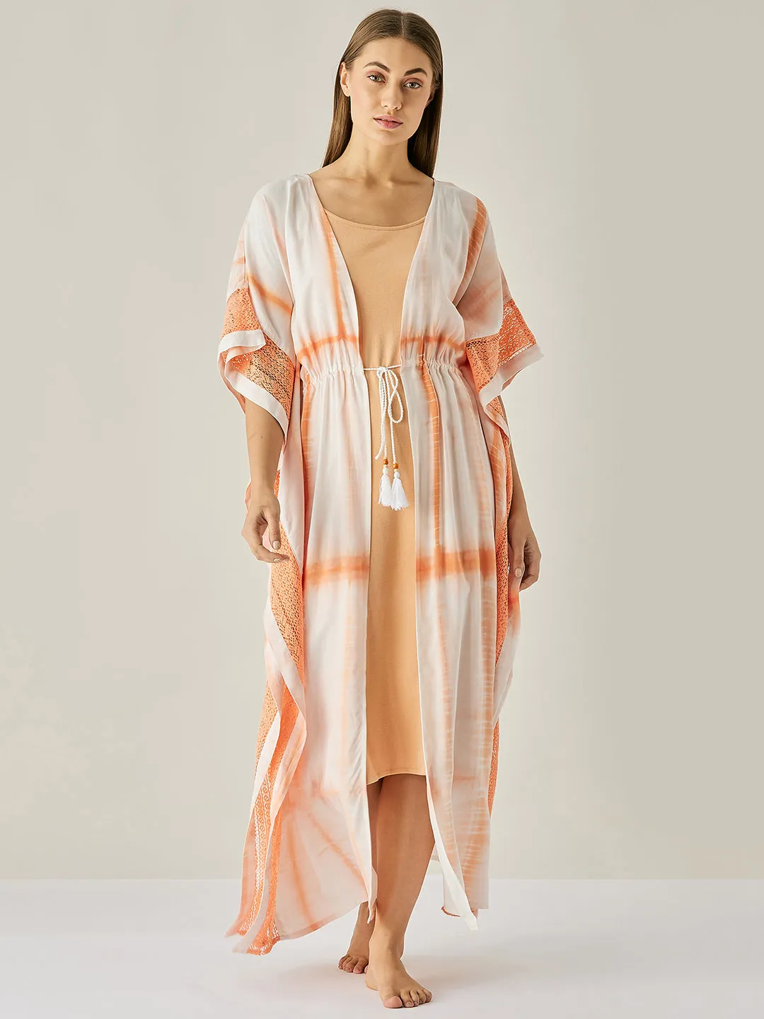 Peach and White Tie Dye Kaftan Gown (Final Sale)