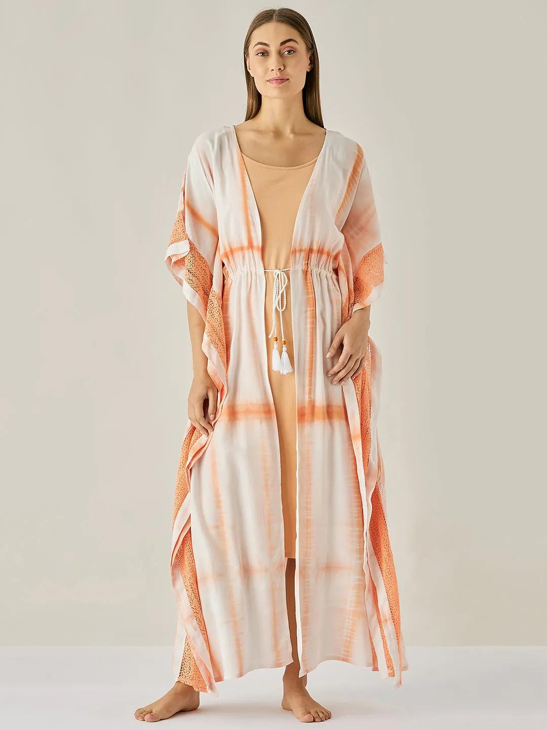 Peach and White Tie Dye Kaftan Gown (Final Sale)