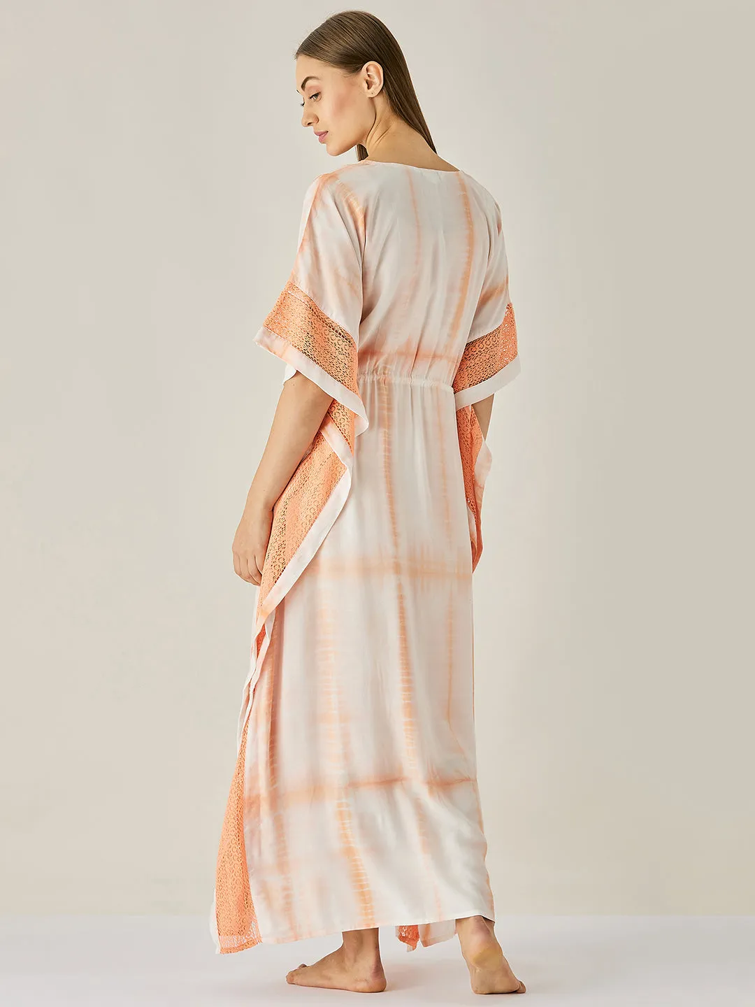 Peach and White Tie Dye Kaftan Gown (Final Sale)