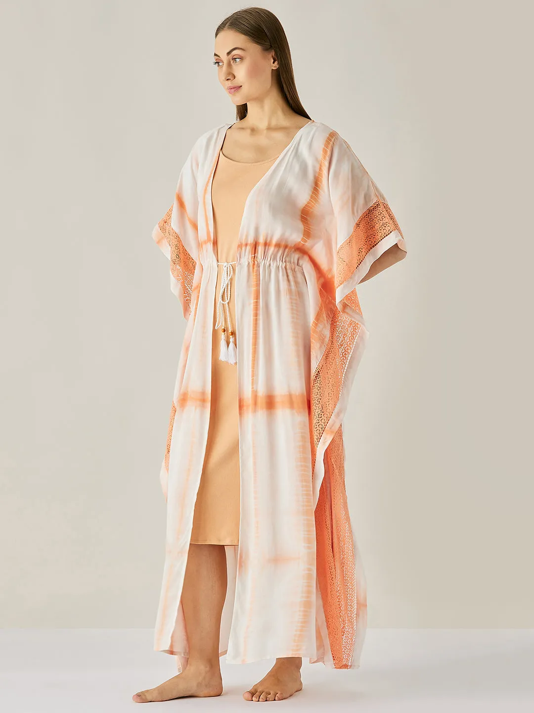 Peach and White Tie Dye Kaftan Gown (Final Sale)