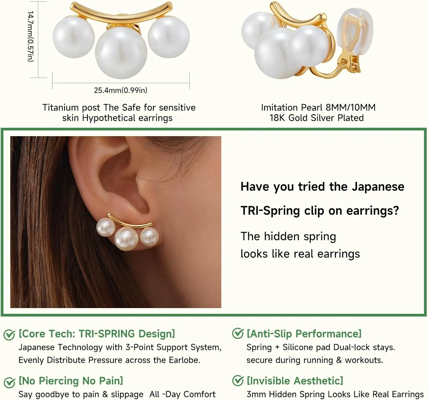 Pearl Clip on Earrings for Women Clip on Pearl Earrings Ear Clips for Non Pierced Ears for Designer Trendy Luxury Elegant Hypoallergenic Jewery