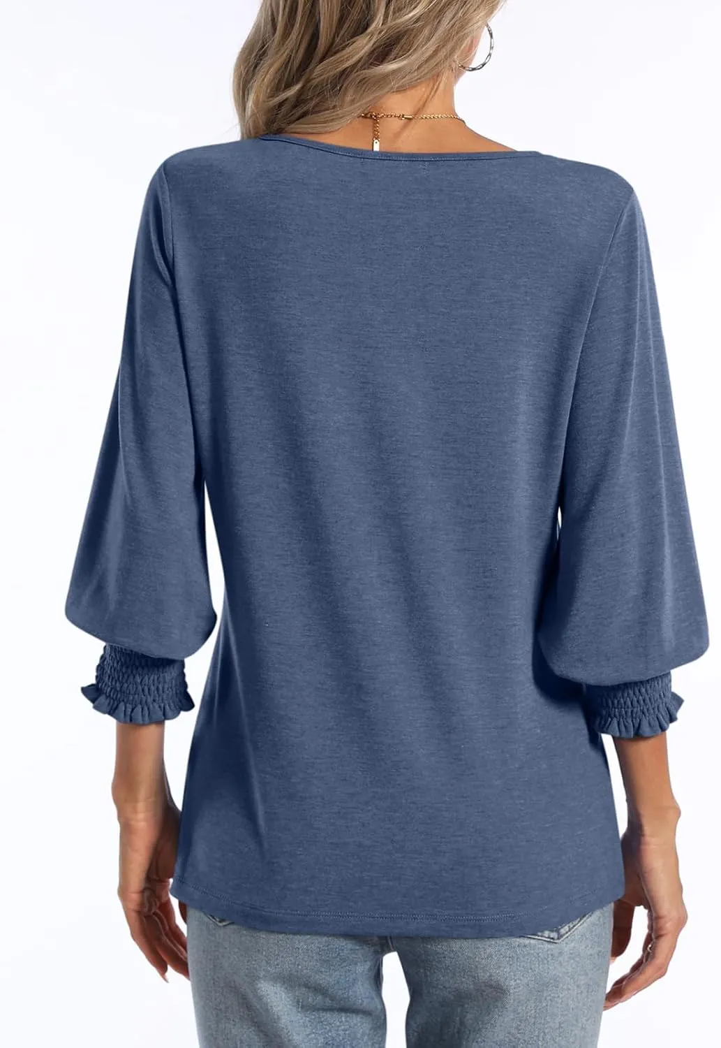 PGANDS Women's 3/4 Sleeve V Neck T Shirts Ruffle Sleeve Summer Casual Tops