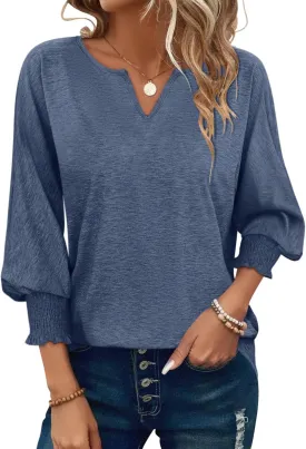 PGANDS Women's 3/4 Sleeve V Neck T Shirts Ruffle Sleeve Summer Casual Tops