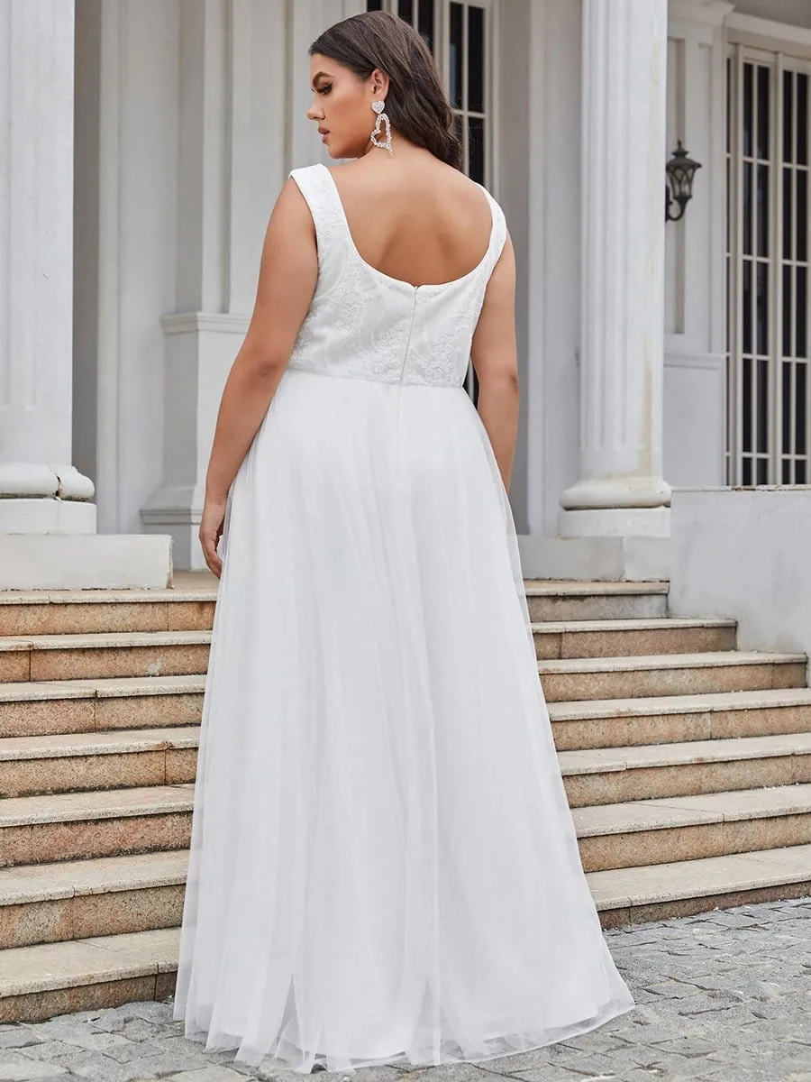 Plus Size Sleeveless Floral Applique A-Line Wedding Dress