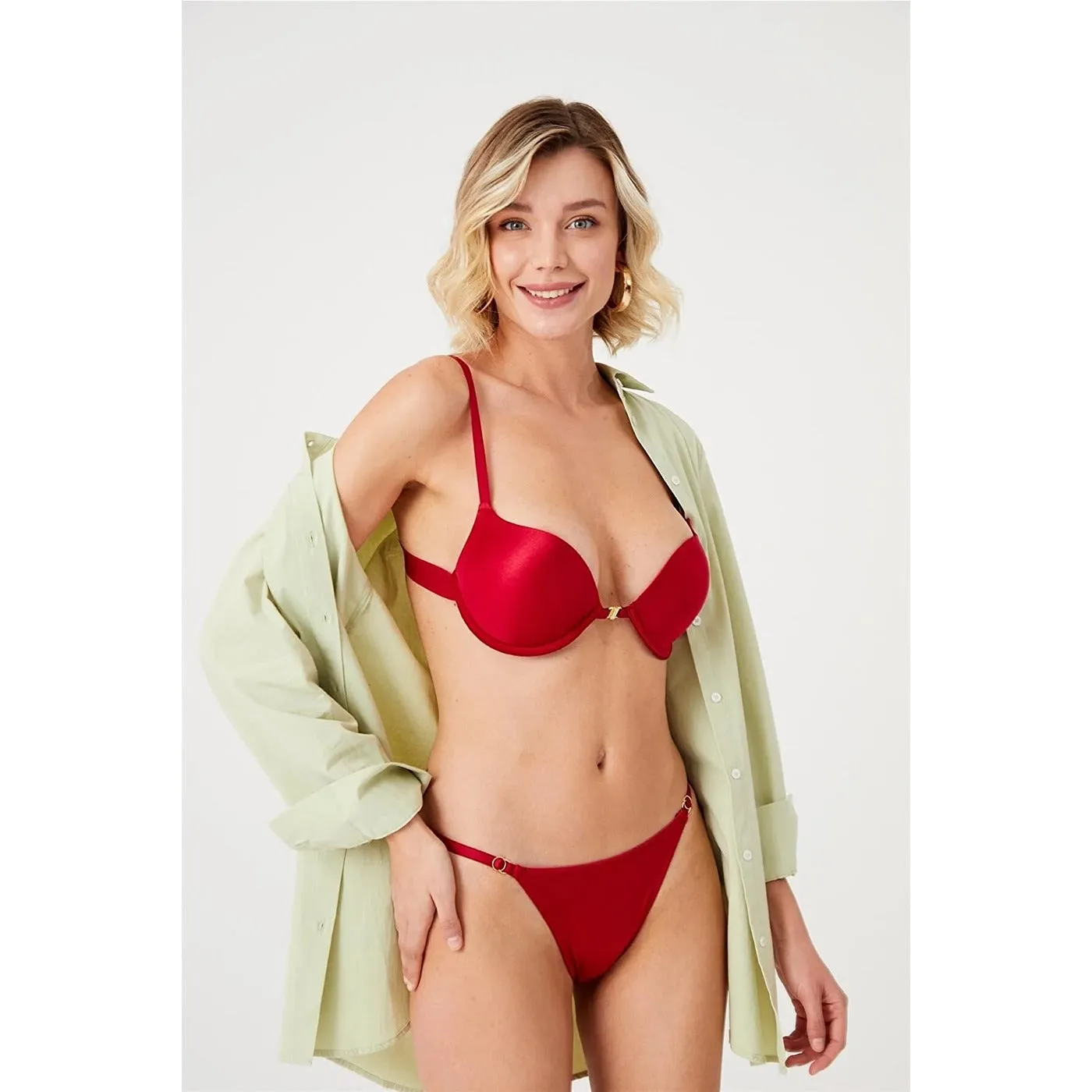 Red Soft Front Clip Lingerie Set