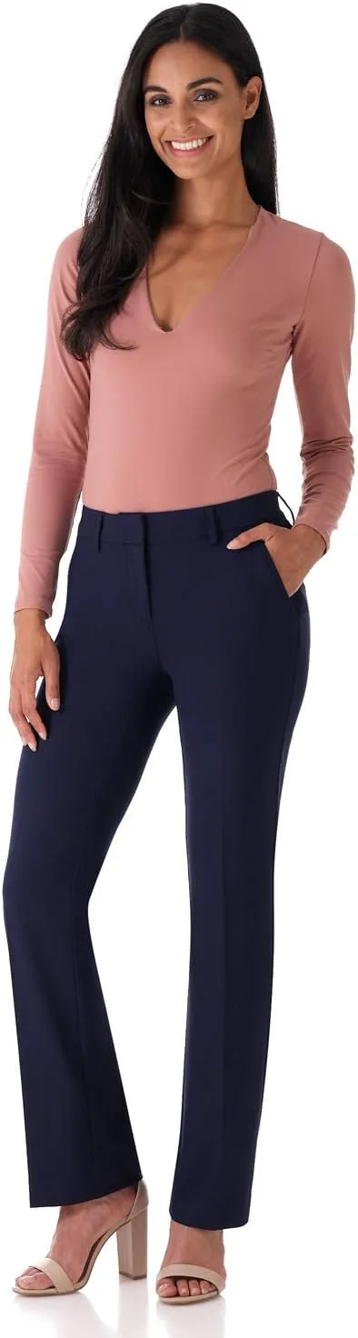 Rekucci Women's Smart Stretch Desk to Dinner Straight Leg Pant w/Zipper Closure