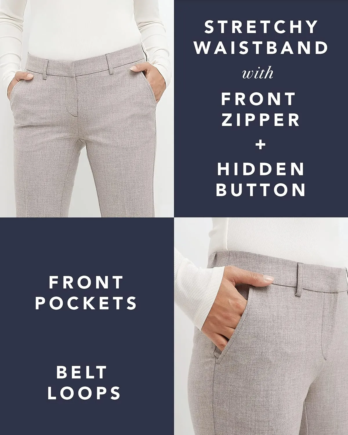 Rekucci Women's Smart Stretch Desk to Dinner Straight Leg Pant w/Zipper Closure