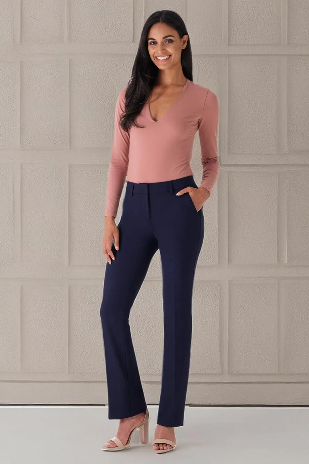 Rekucci Women's Smart Stretch Desk to Dinner Straight Leg Pant w/Zipper Closure