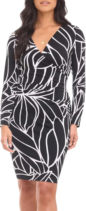 Rekucci Women's V-Neck Long Sleeve Slimming Stretchy Knit Dress