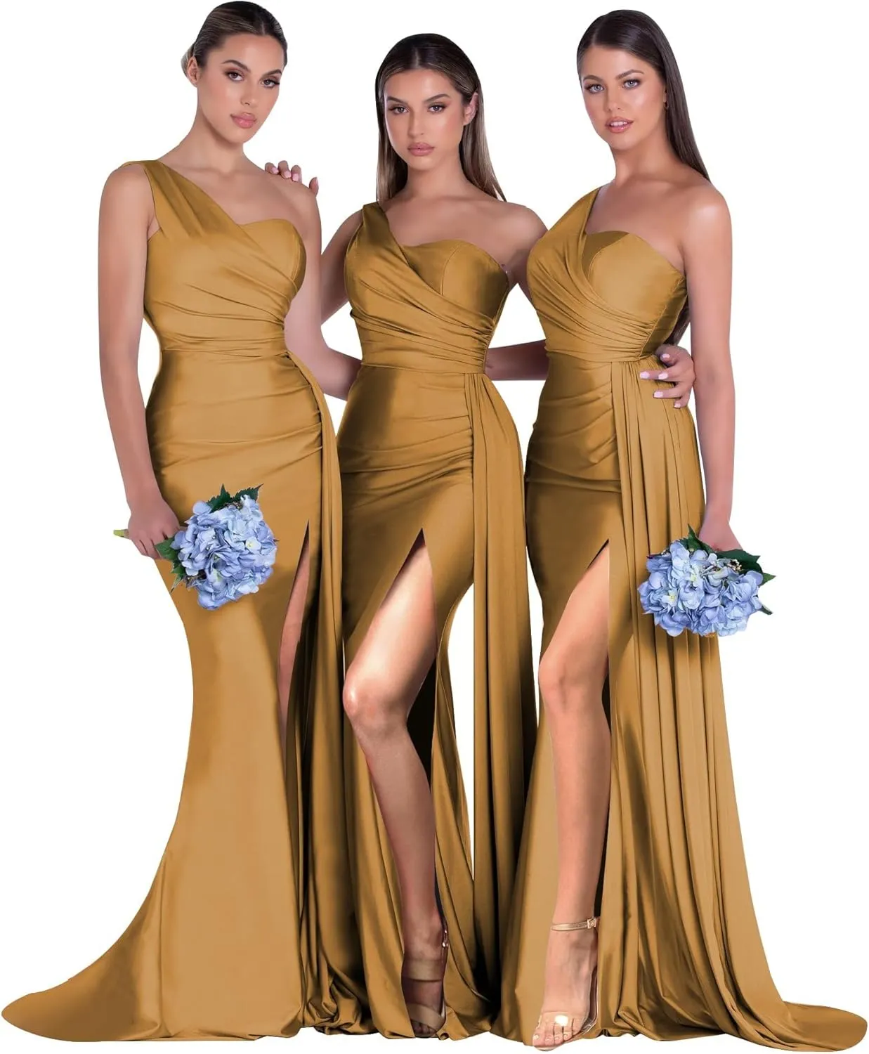 RYANTH One Shoulder Satin Bridesmaid Dresses for Women Mermaid Long Prom Dresses 2025 Formal Evening Gown with Slit RYZ507