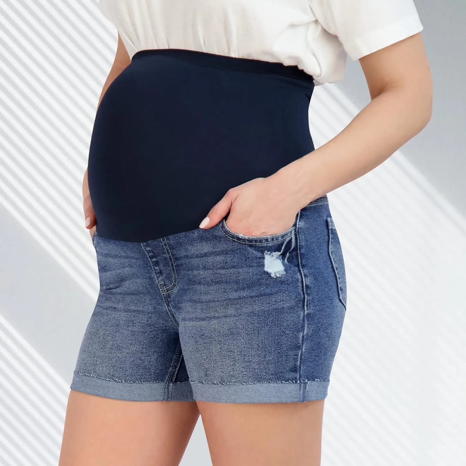 Savi Parker Women's Maternity Shorts Roll Cuff - Mom to Be Comfy Activewear - Pregnancy Clothes for Women, BCI Certified