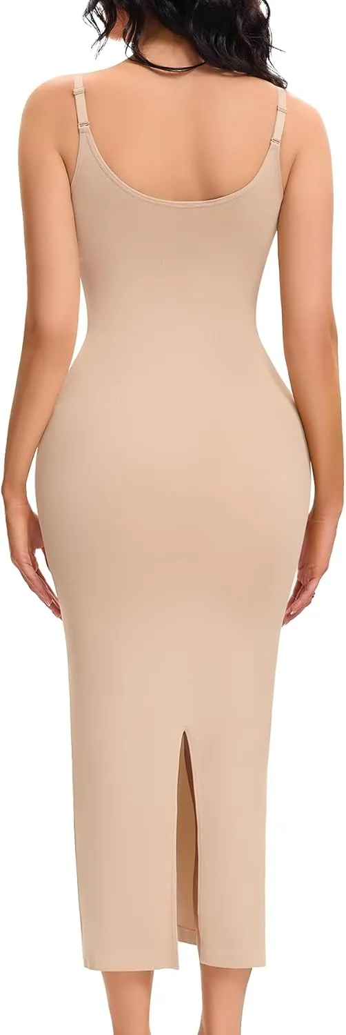 Shapewear Slips for Under Dresses Full Slip Dress for Women Tummy Control Seamless Body Shaper V Neck Slip