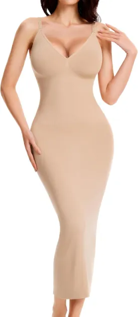 Shapewear Slips for Under Dresses Full Slip Dress for Women Tummy Control Seamless Body Shaper V Neck Slip
