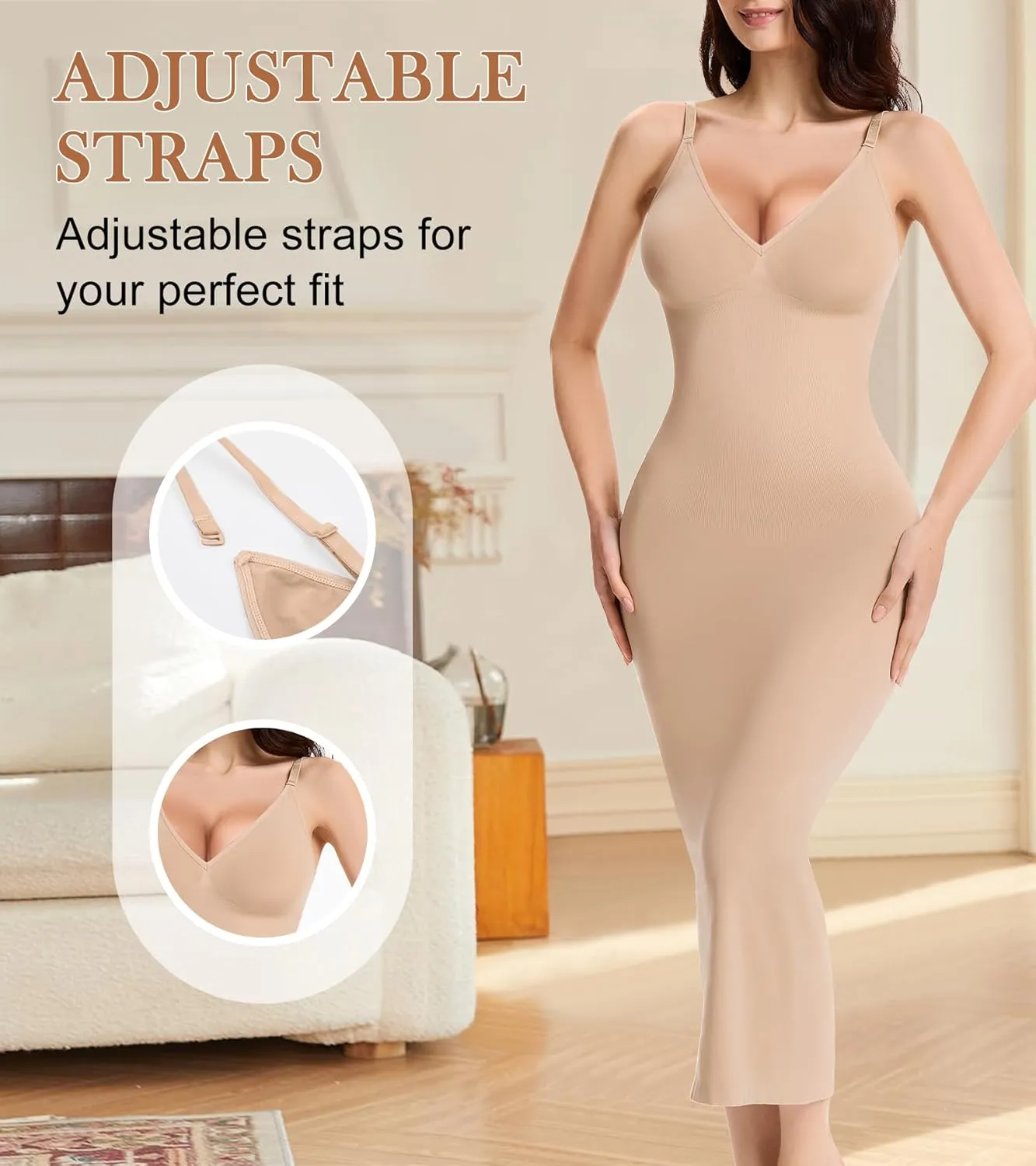 Shapewear Slips for Under Dresses Full Slip Dress for Women Tummy Control Seamless Body Shaper V Neck Slip
