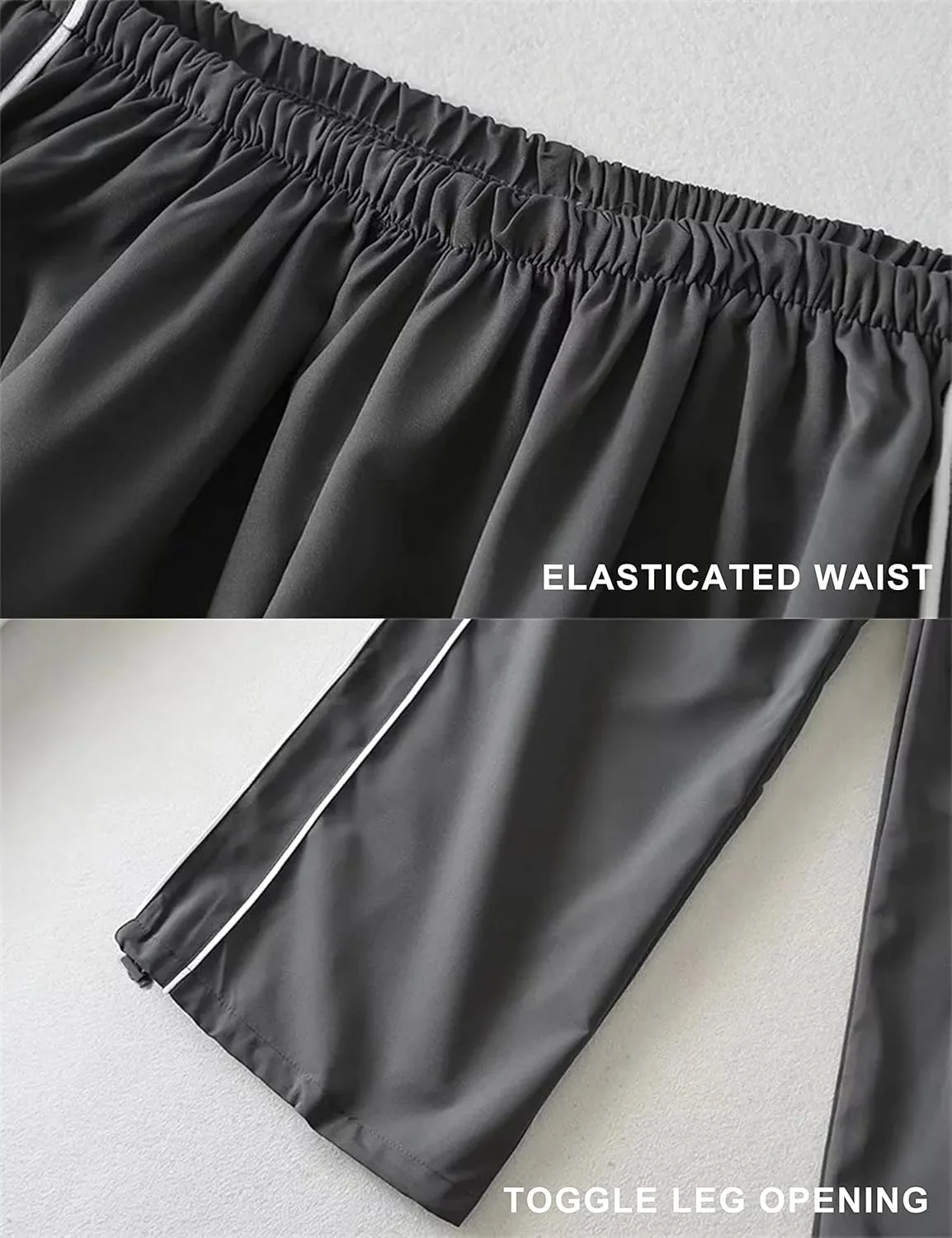 Springrain Womens Wide Leg Track Pants Slouchy Stripe Detail Jogger Sweatpants with Pockets