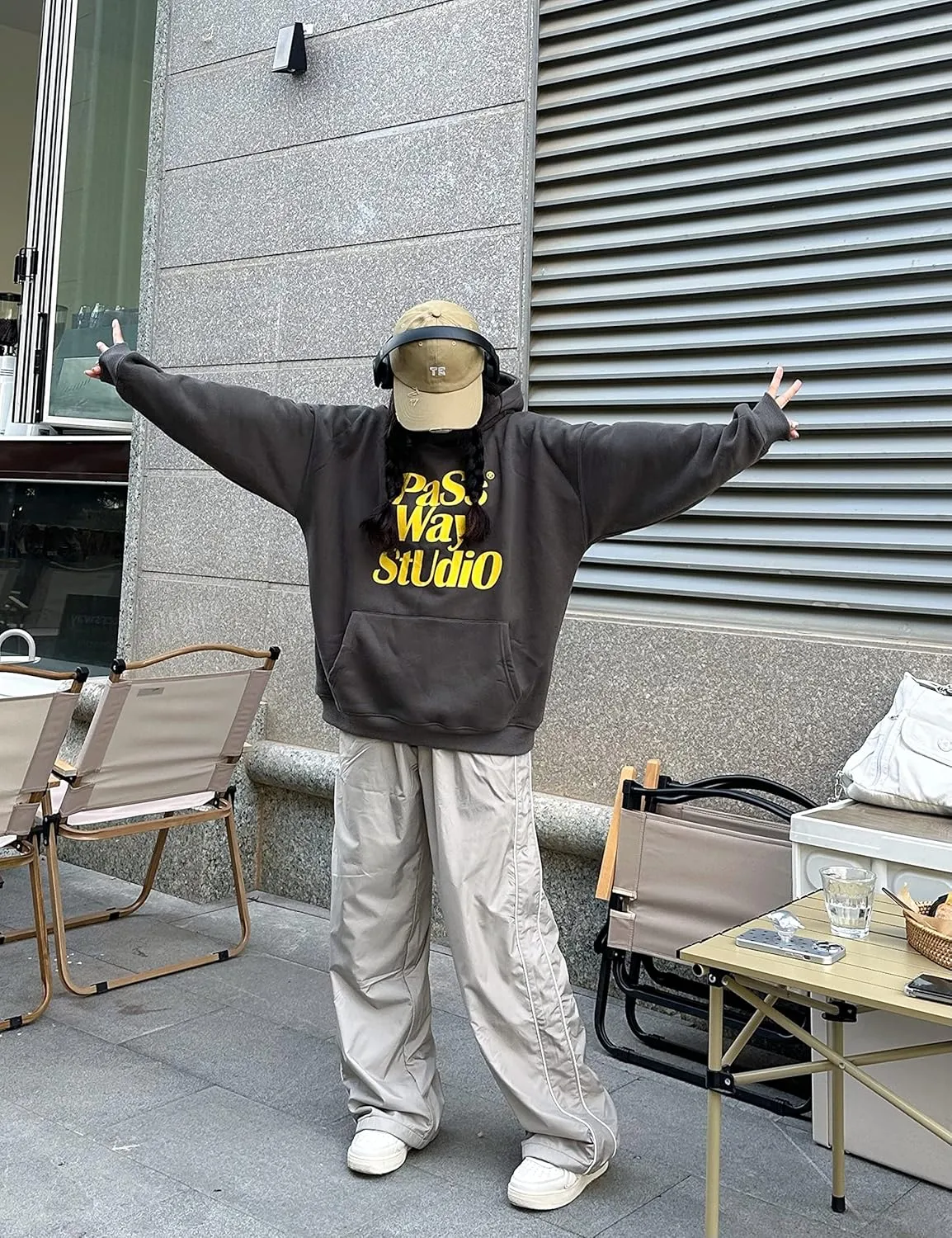 Springrain Womens Wide Leg Track Pants Slouchy Stripe Detail Jogger Sweatpants with Pockets