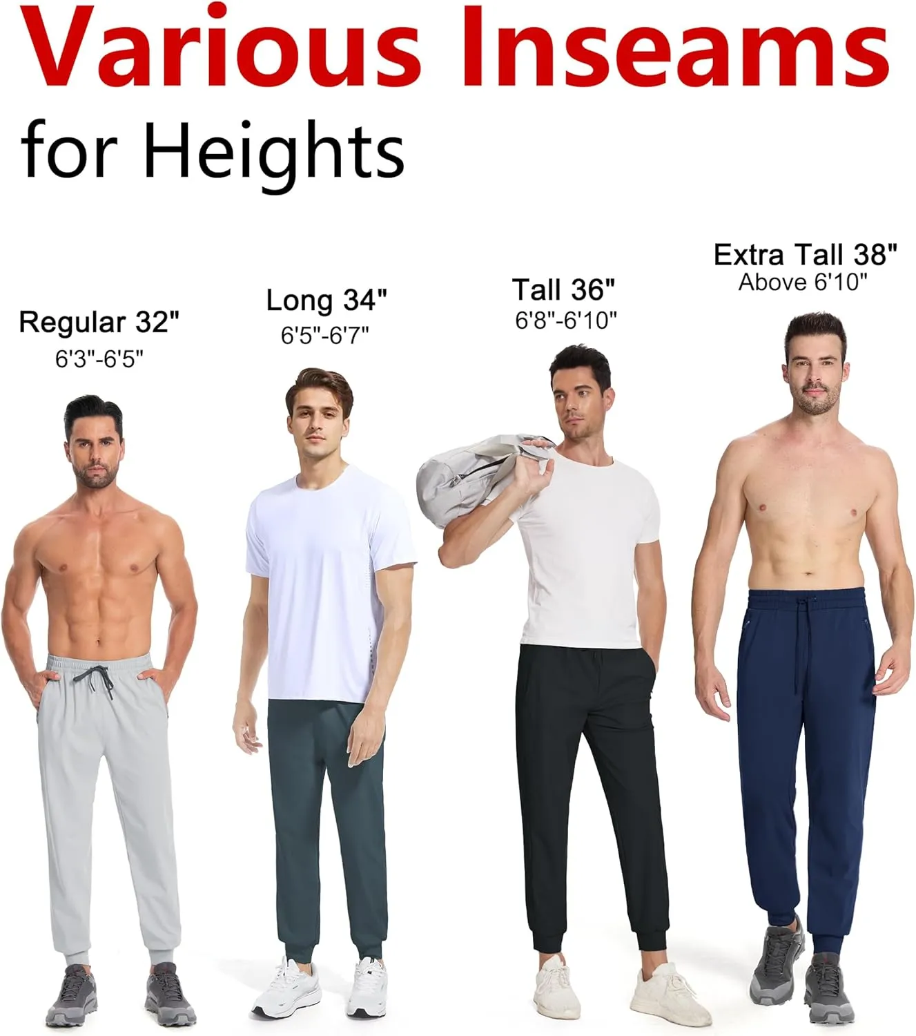 Tall Mens Joggers 32/34/36/38 Inseam Extra Long Sweatpants with 3 Zipper Pockets Lightweight Athletic Pants