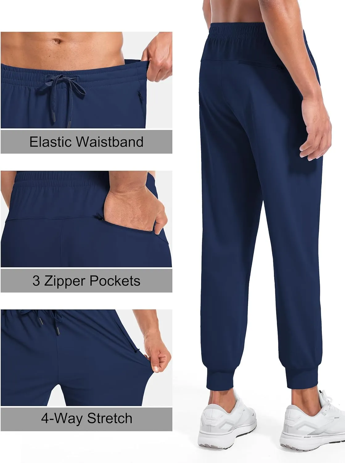 Tall Mens Joggers 32/34/36/38 Inseam Extra Long Sweatpants with 3 Zipper Pockets Lightweight Athletic Pants