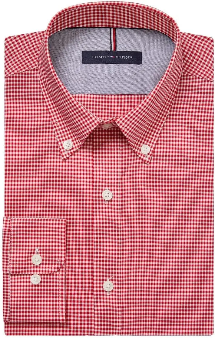 Tommy Hilfiger Men's Slim Fit Non Iron Gingham Dress Shirt - Amazon Exclusive