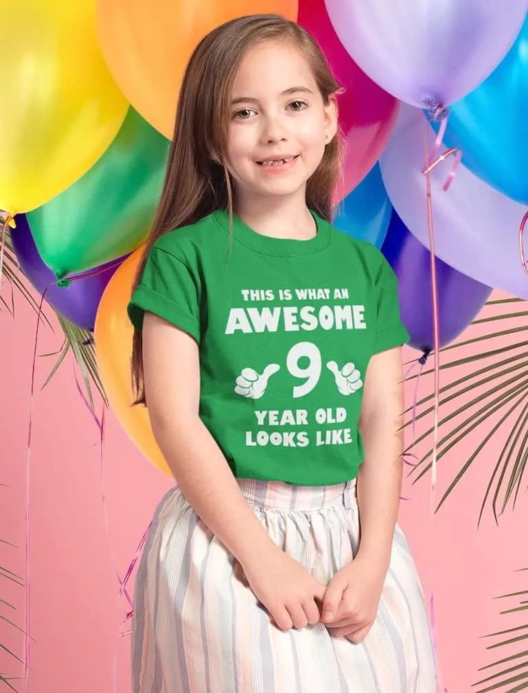 Tstars 9th Birthday Shirt Gifts for Girls Boys This is What an Awesome 9 Year Old Looks Like Youth Kids T-Shirt