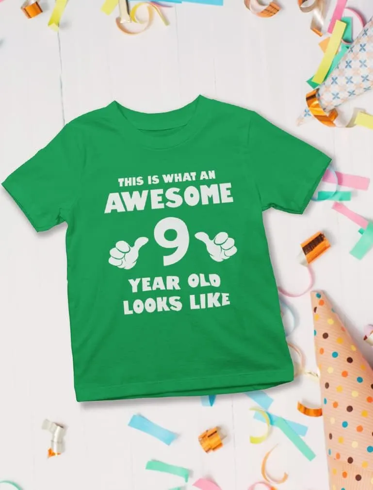 Tstars 9th Birthday Shirt Gifts for Girls Boys This is What an Awesome 9 Year Old Looks Like Youth Kids T-Shirt