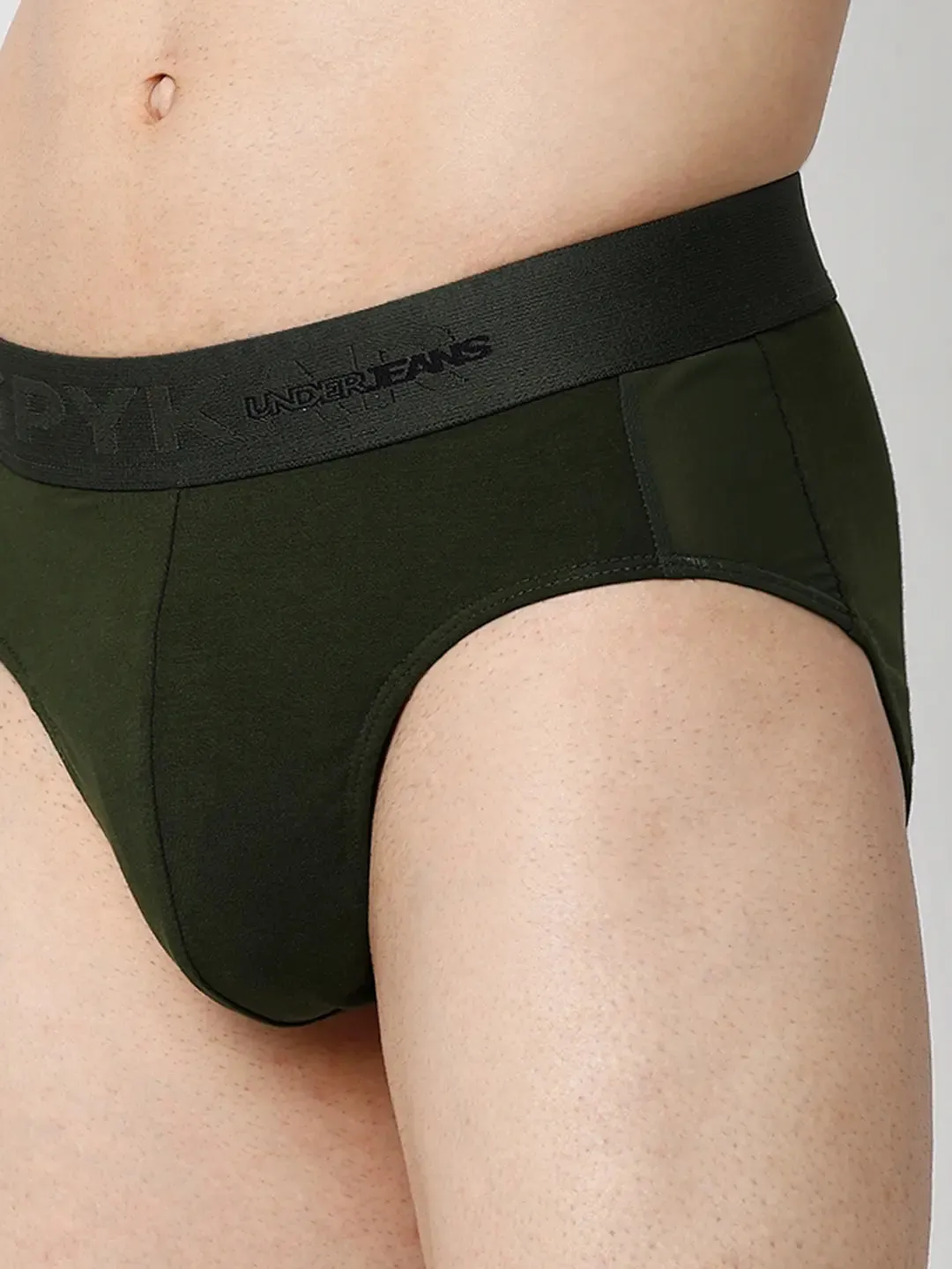 Underjeans By Spykar Men Premium Black & Olive Cotton Blend Regular Fit Brief - Pack Of 2