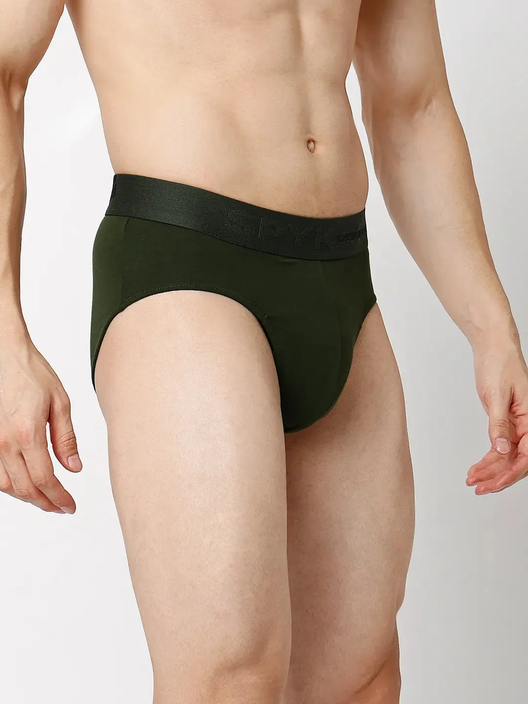 Underjeans By Spykar Men Premium Black & Olive Cotton Blend Regular Fit Brief - Pack Of 2