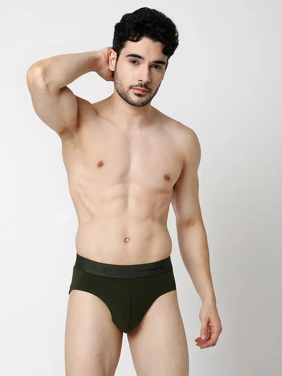 Underjeans By Spykar Men Premium Black & Olive Cotton Blend Regular Fit Brief - Pack Of 2