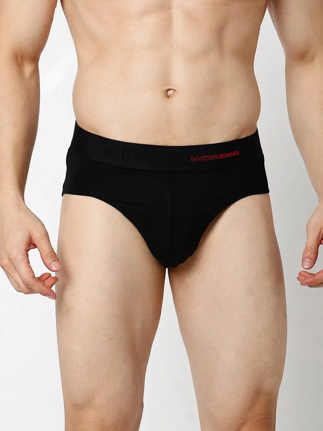 Underjeans By Spykar Men Premium Black & Olive Cotton Blend Regular Fit Brief - Pack Of 2