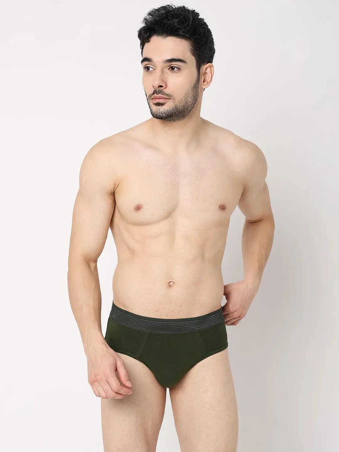 Underjeans By Spykar Men Premium Dark Grey & Olive Cotton Blend Regular Fit Brief - Pack Of 2