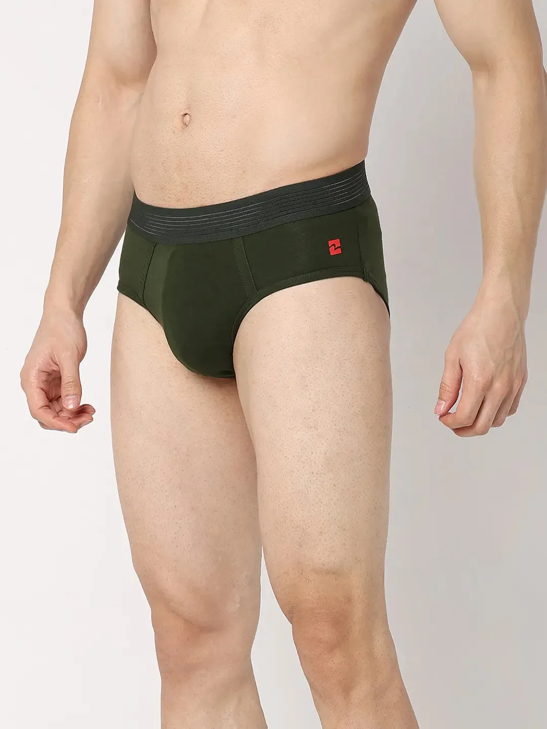 Underjeans By Spykar Men Premium Dark Grey & Olive Cotton Blend Regular Fit Brief - Pack Of 2