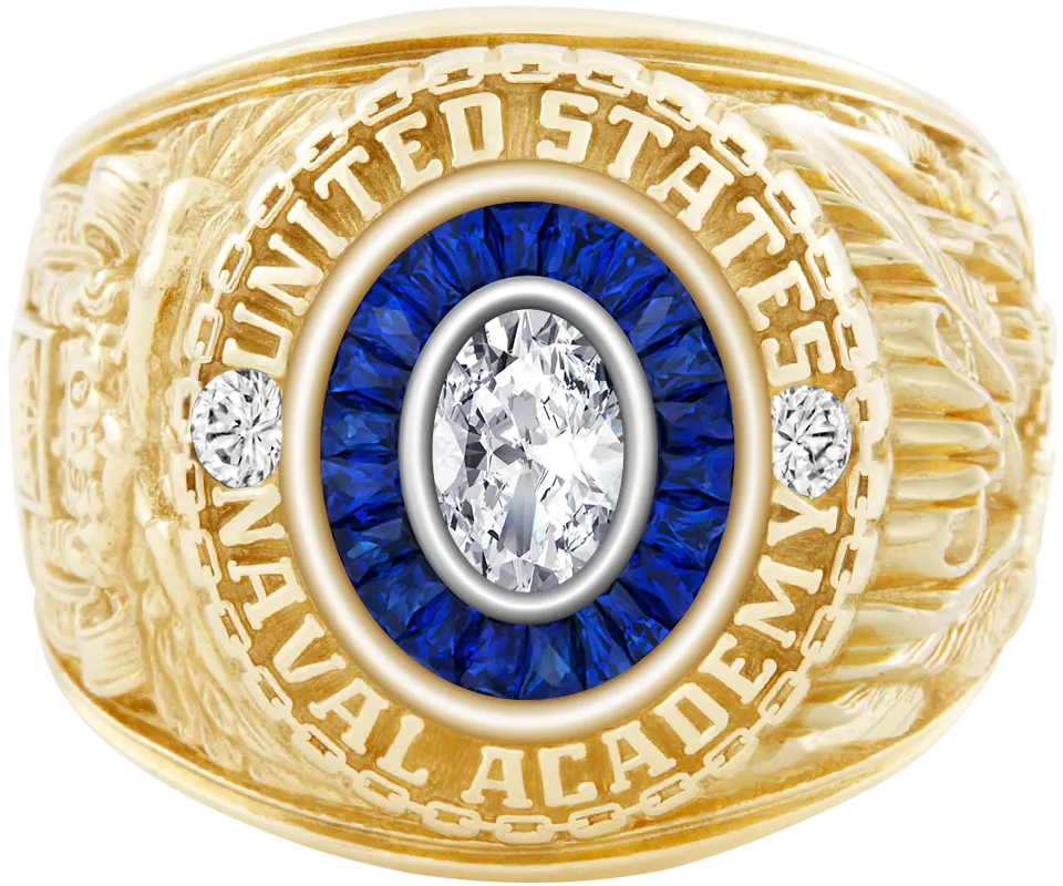 USNA Class Ring Mod™ with Diamond Centerpiece and Diamond Dividers