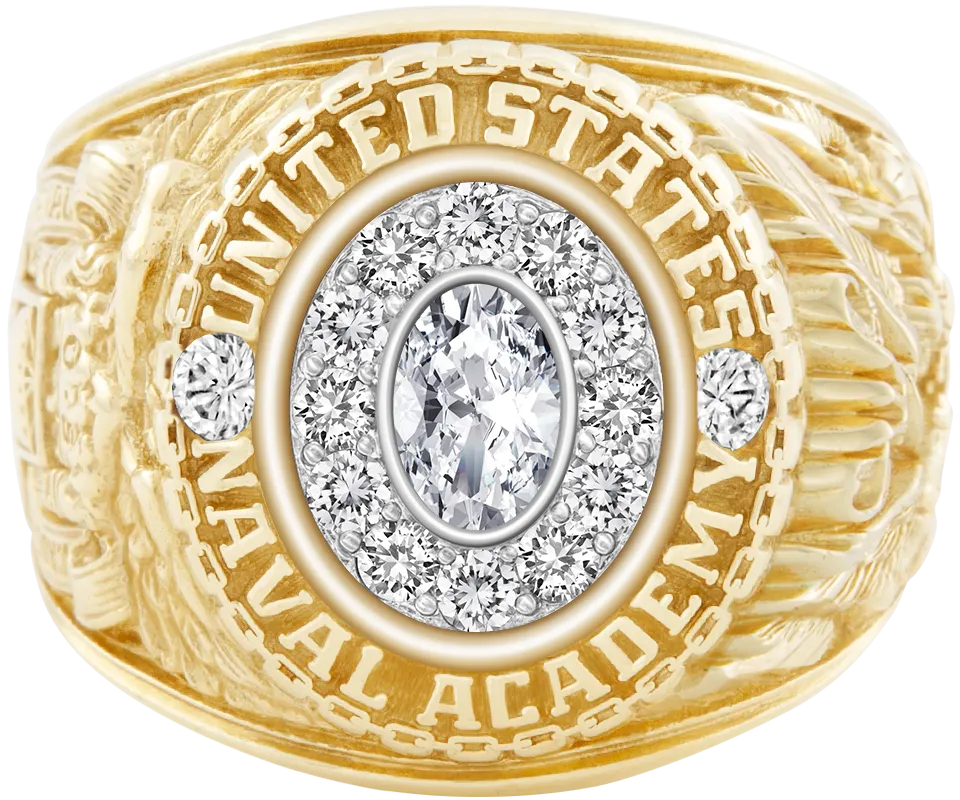USNA Class Ring Mod™ with Diamond Centerpiece and Diamond Dividers