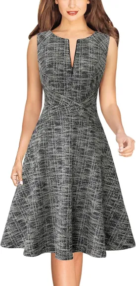 VFSHOW Womens Elegant Front Zipper Slim Work Business Office Party Cocktail Skater A-Line Dress