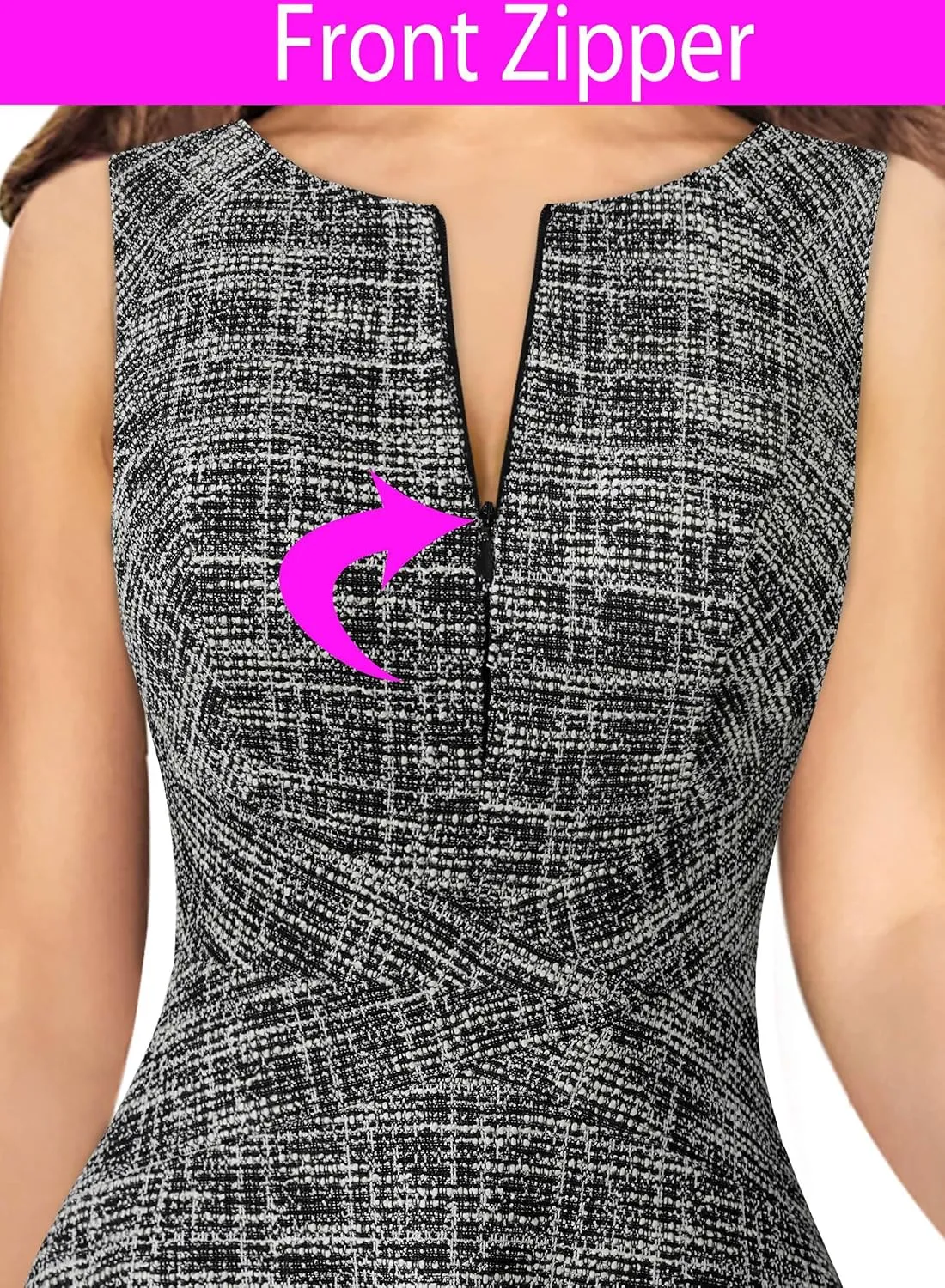 VFSHOW Womens Elegant Front Zipper Slim Work Business Office Party Cocktail Skater A-Line Dress