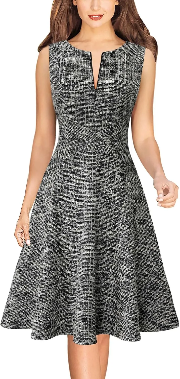 VFSHOW Womens Elegant Front Zipper Slim Work Business Office Party Cocktail Skater A-Line Dress