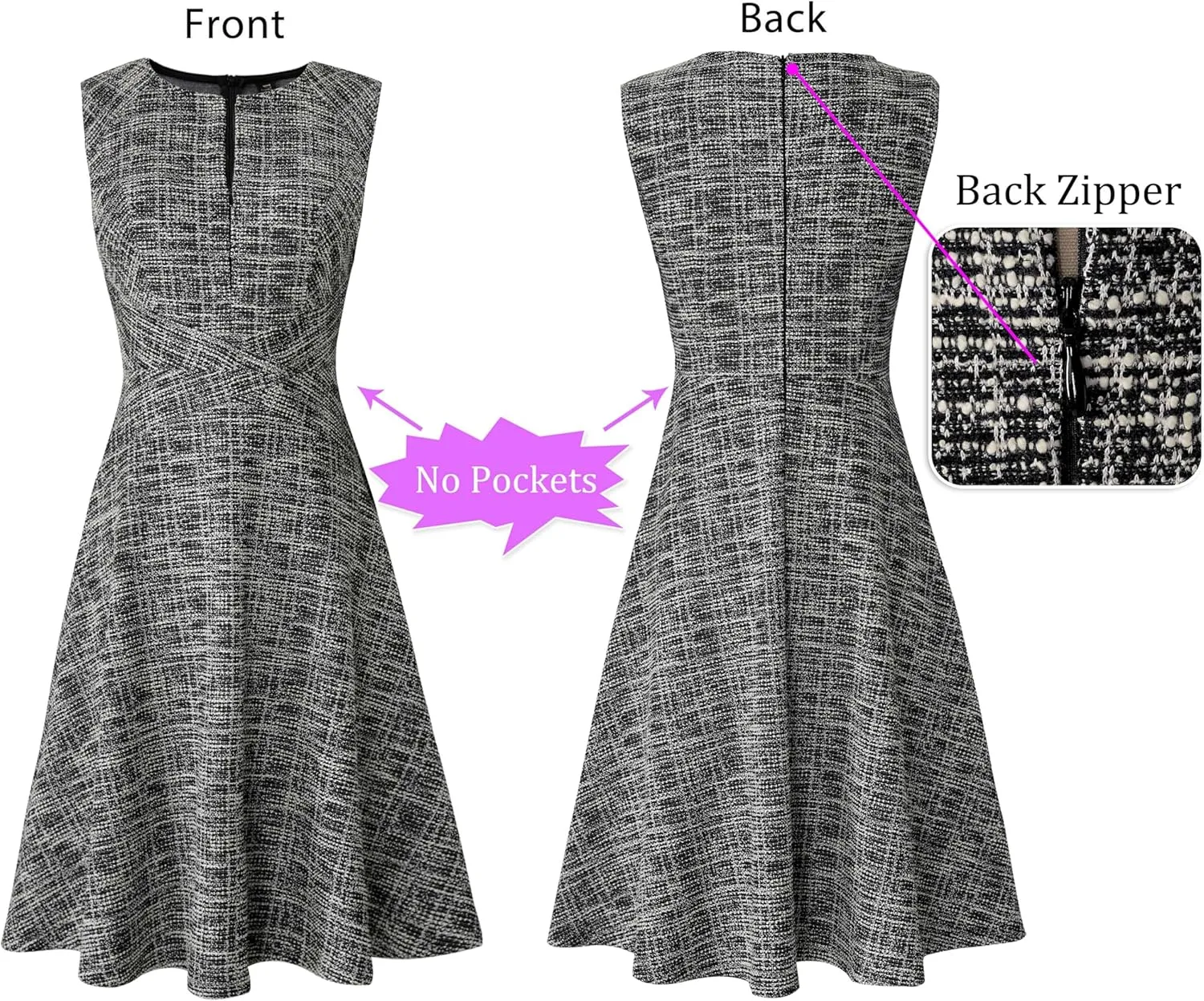 VFSHOW Womens Elegant Front Zipper Slim Work Business Office Party Cocktail Skater A-Line Dress