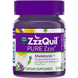 Vicks Zzzquil Pure Zzzs Melatonin Chamomile & Lavender Sleep-Aid Gummies 24 Count