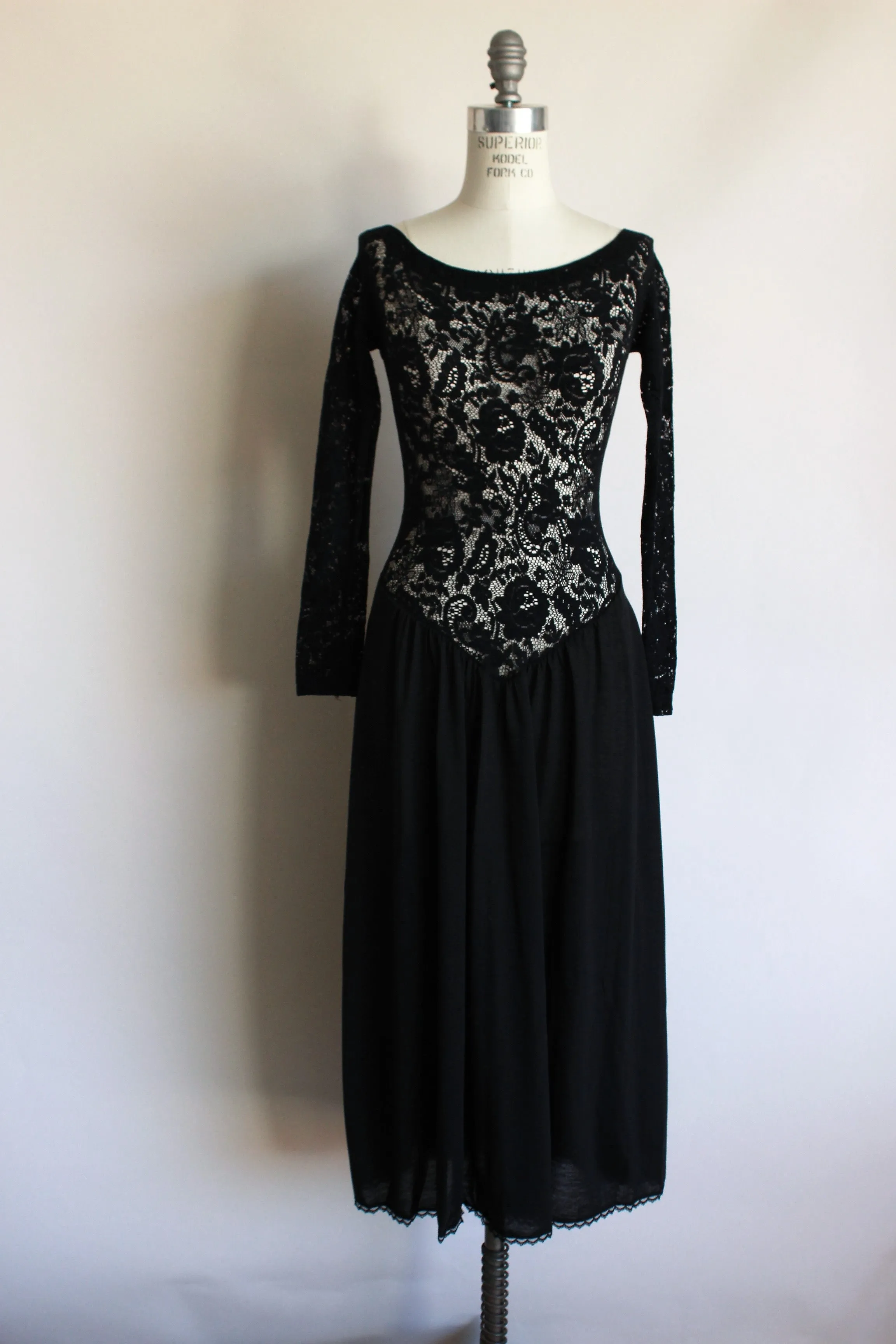 Vintage 1990s Victoria's Secret Black Nightgown With Lace Bodice