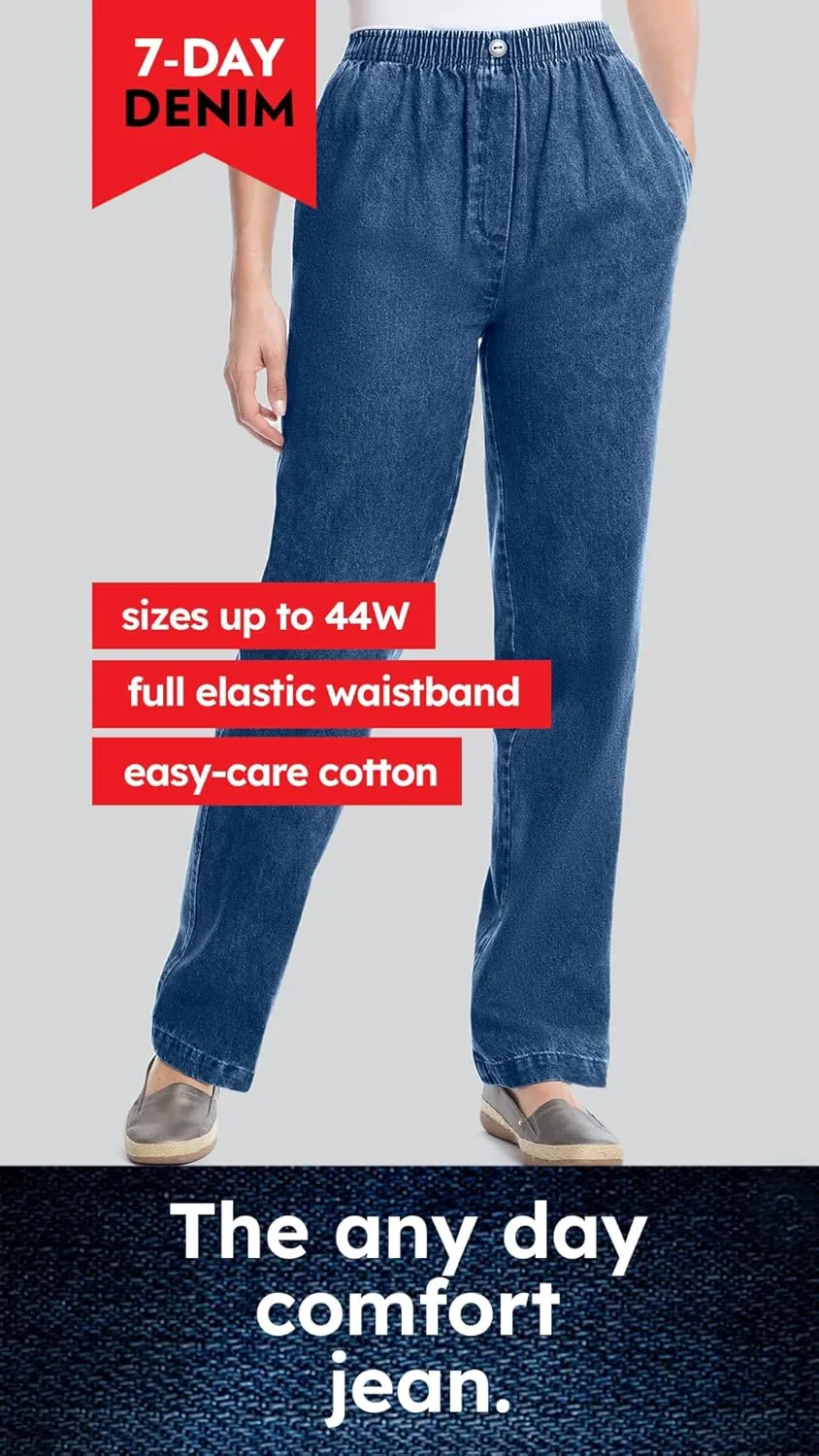 Woman Within Plus Size 7-Day Straight-Leg Elastic-Waist Denim Jean (Petite & Tall Available)