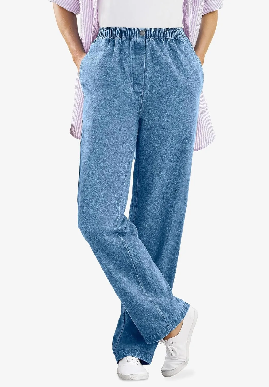 Woman Within Plus Size 7-Day Straight-Leg Elastic-Waist Denim Jean (Petite & Tall Available)