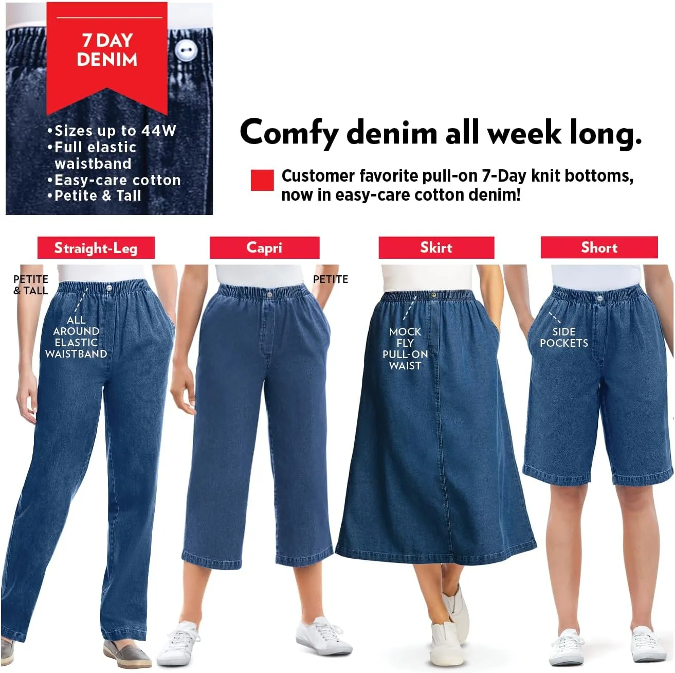 Woman Within Plus Size 7-Day Straight-Leg Elastic-Waist Denim Jean (Petite & Tall Available)