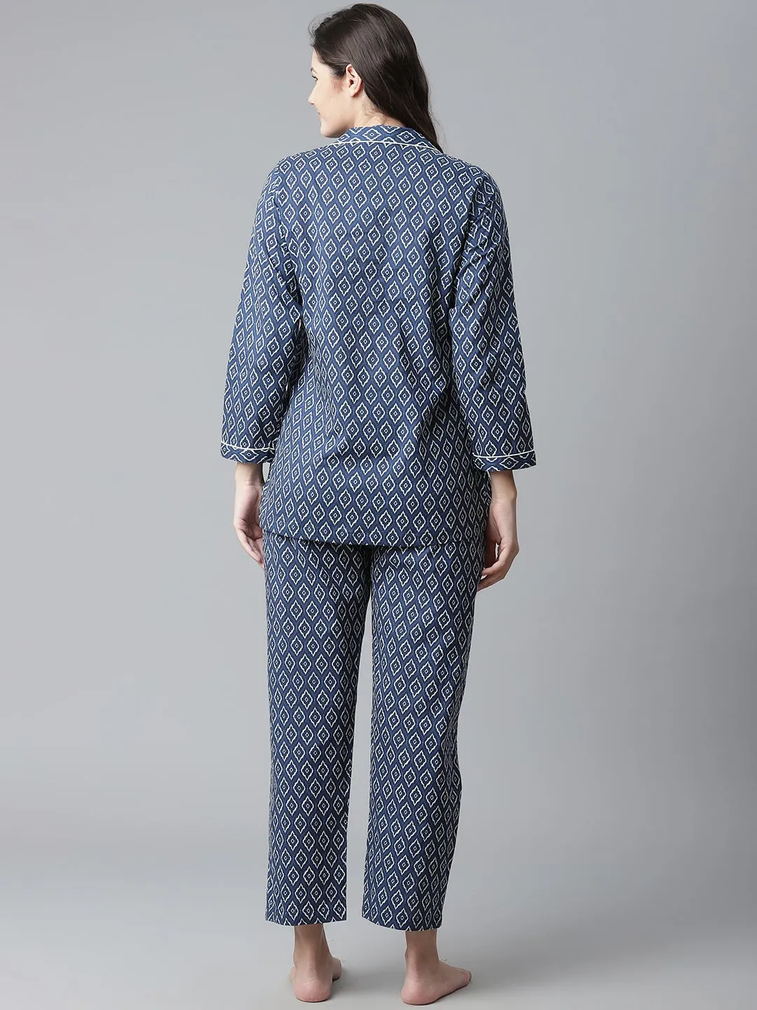 Women'S Indigo Printed Cotton Nightsuit