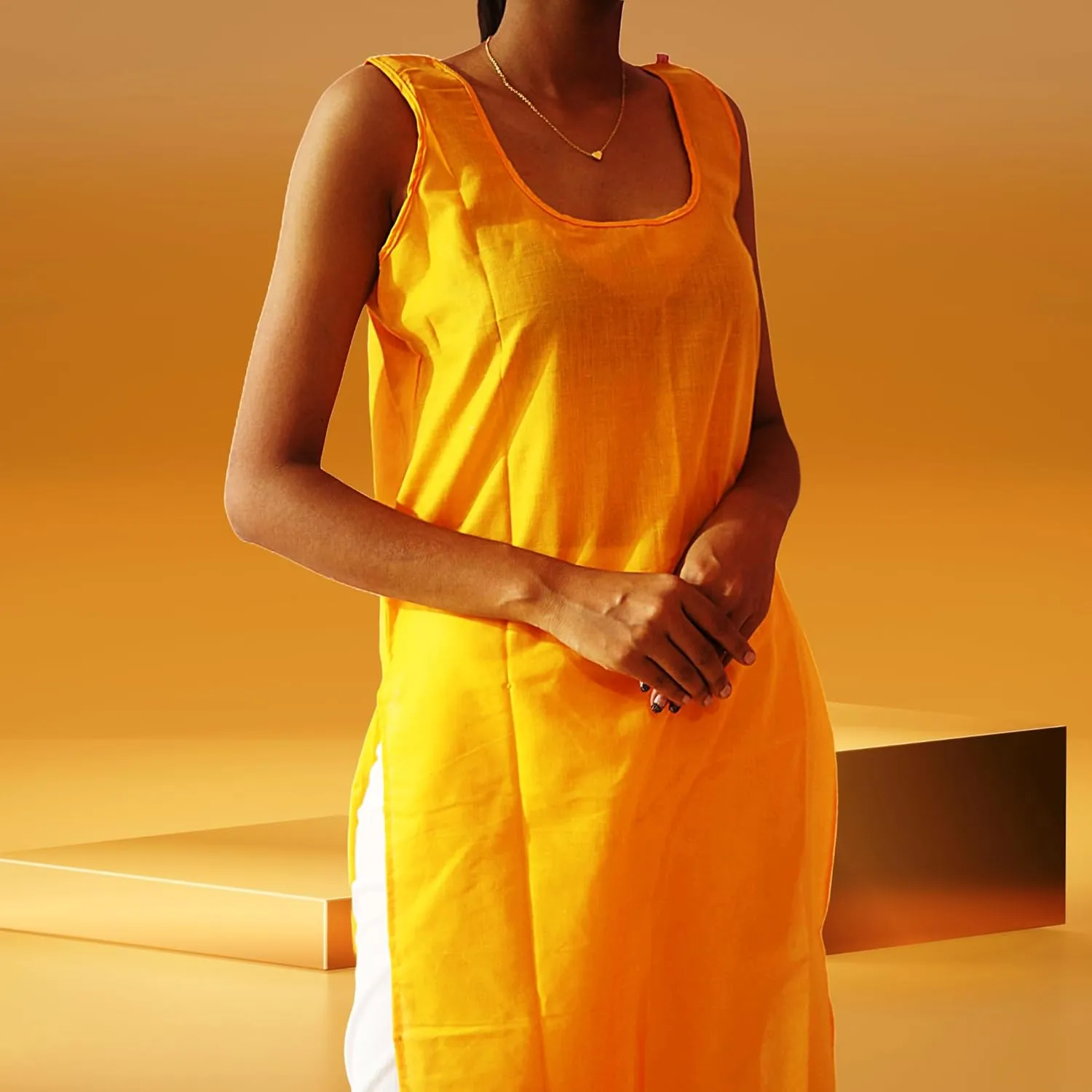 Women's Long Cotton Inner Slip Innerwear, Sleeveless Camisole for Sheer Kurtis