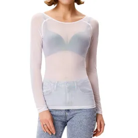 Women's Long Sleeve Sheer Mesh Sheer Top